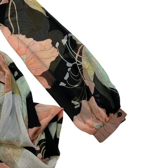 Lulus Wondrous Water Lilies Black Floral Print V-Neck‎ Slit Maxi Dress Sz Small - Picture 9 of 14